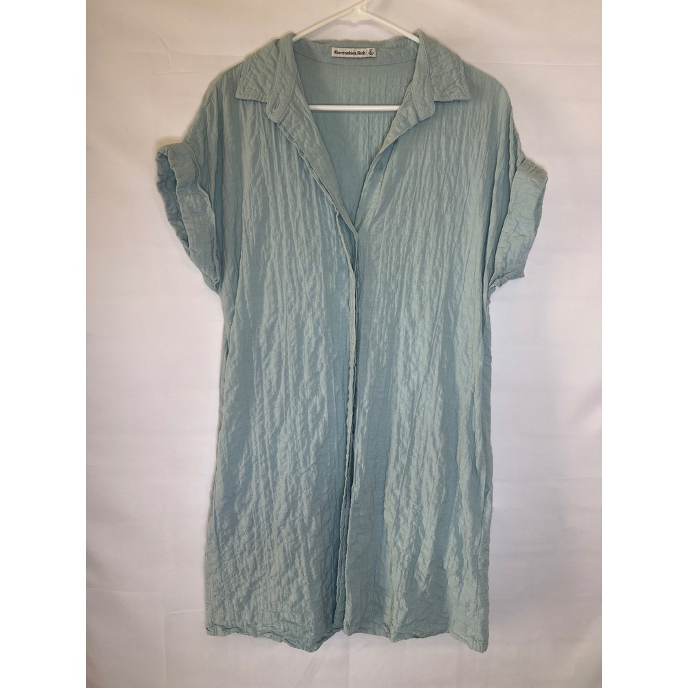 Abercrombie & Fitch Light Blue Textured Gauze Short Sleeve Shirt Dress S Tall
